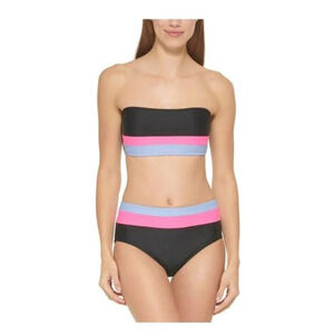 DKNY 2PC Bandeau Bikini Top & Swim Bikini Bottom Swimsuit Black XS X-Small NWT
